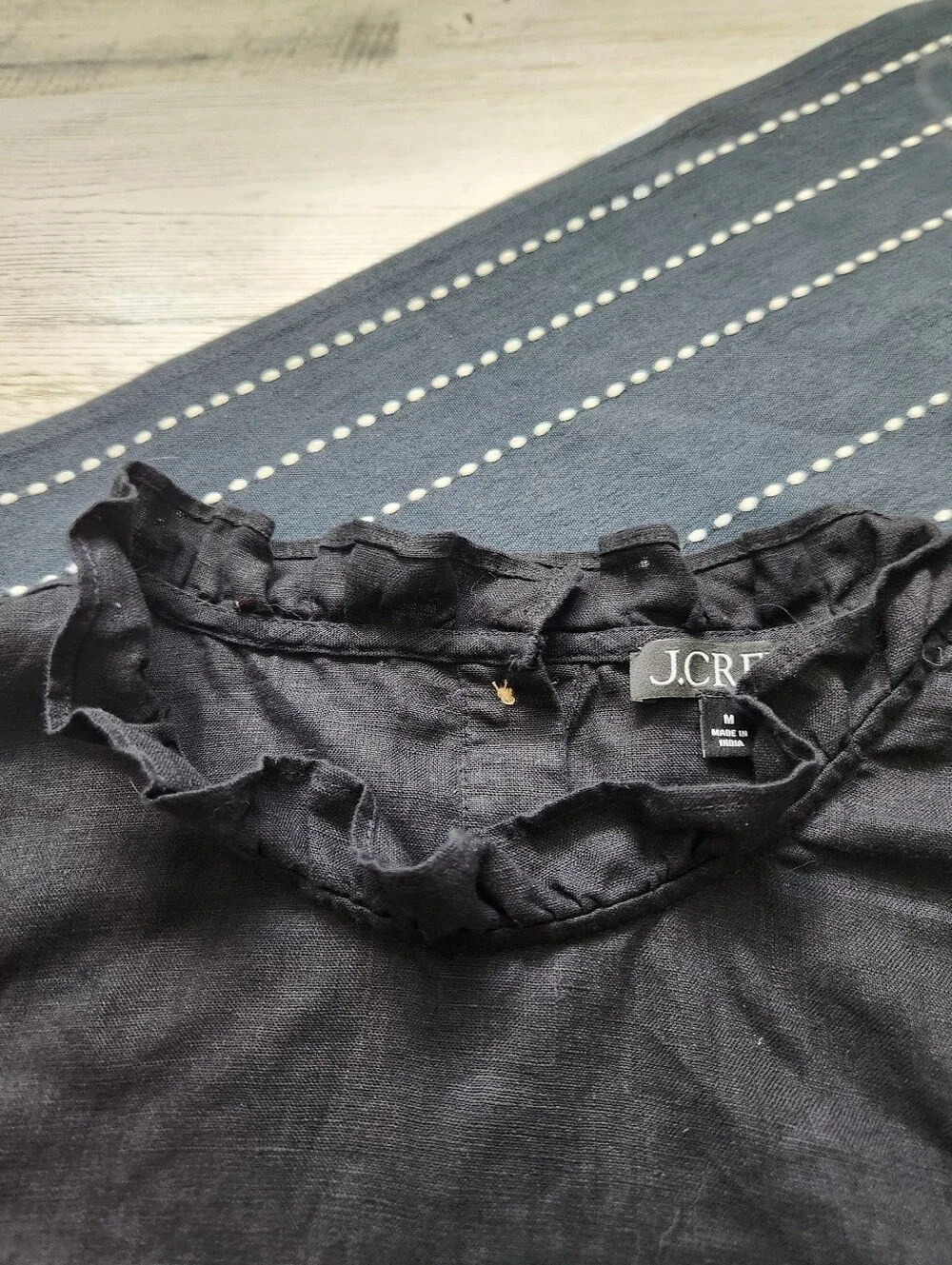 J.Crew Fleur Tank Top In Linen Ruffle Neckline Black Size Medium